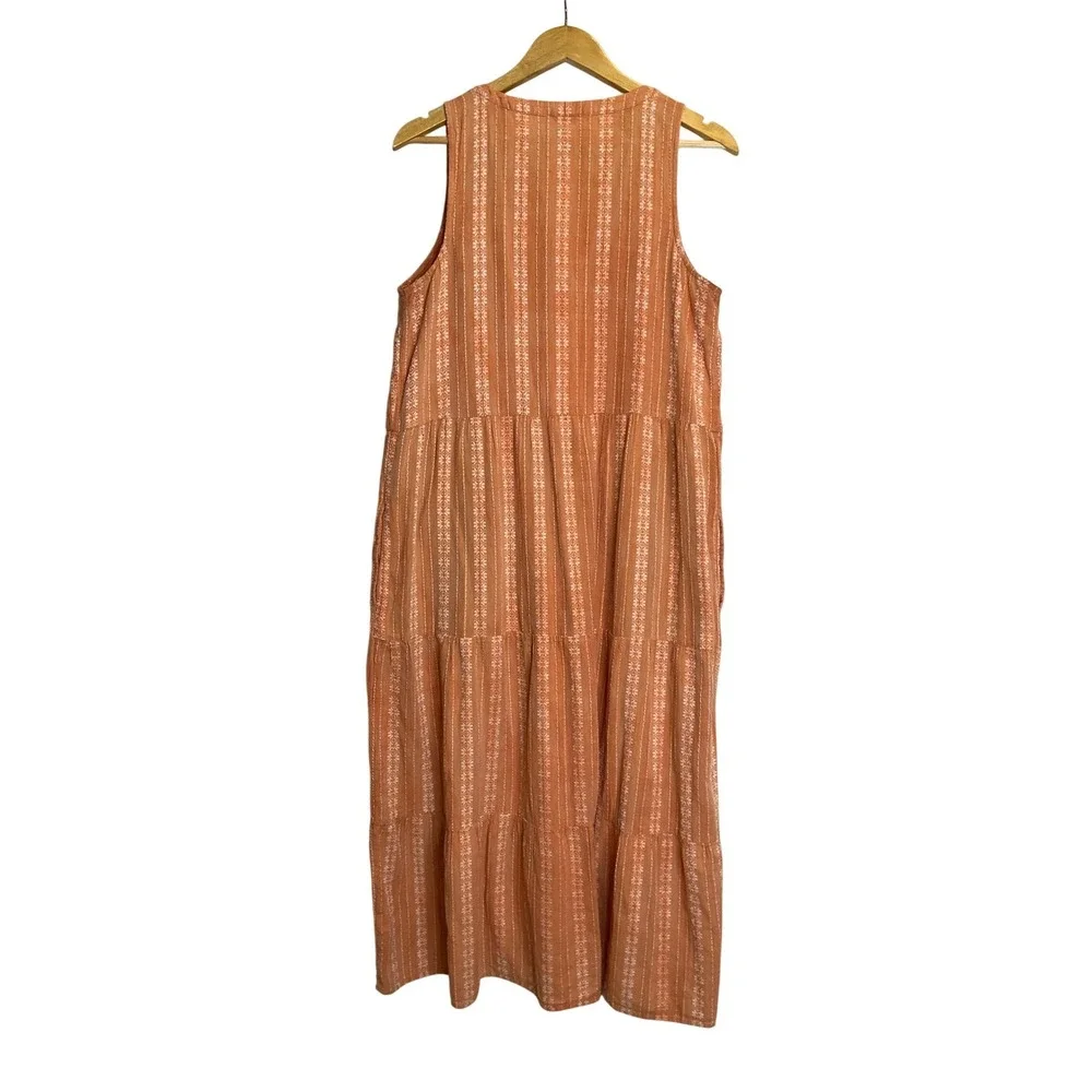 J. Jill Orange Floral Sleeveless Midi Tiered Dress Pockets Notch Neck Jumper - Picture 2 of 6